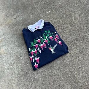 Vintage Single Stitch Floral Collared Grandma Tee
